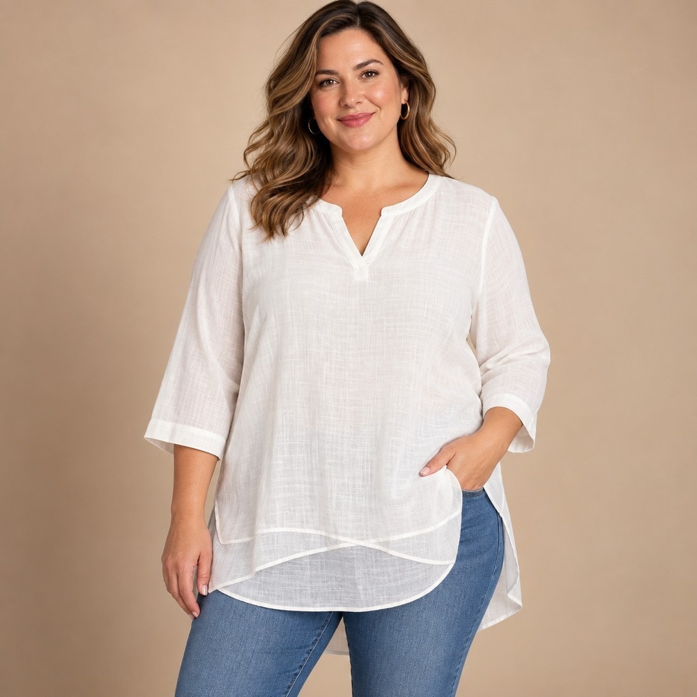 St. Johns Bay White Gauze Tunic Women's XL Coastal Casual Boho Lagenlook Capsule